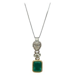 4.00 Carat Natural Emerald and Diamond Pendant 18 Karat Gold