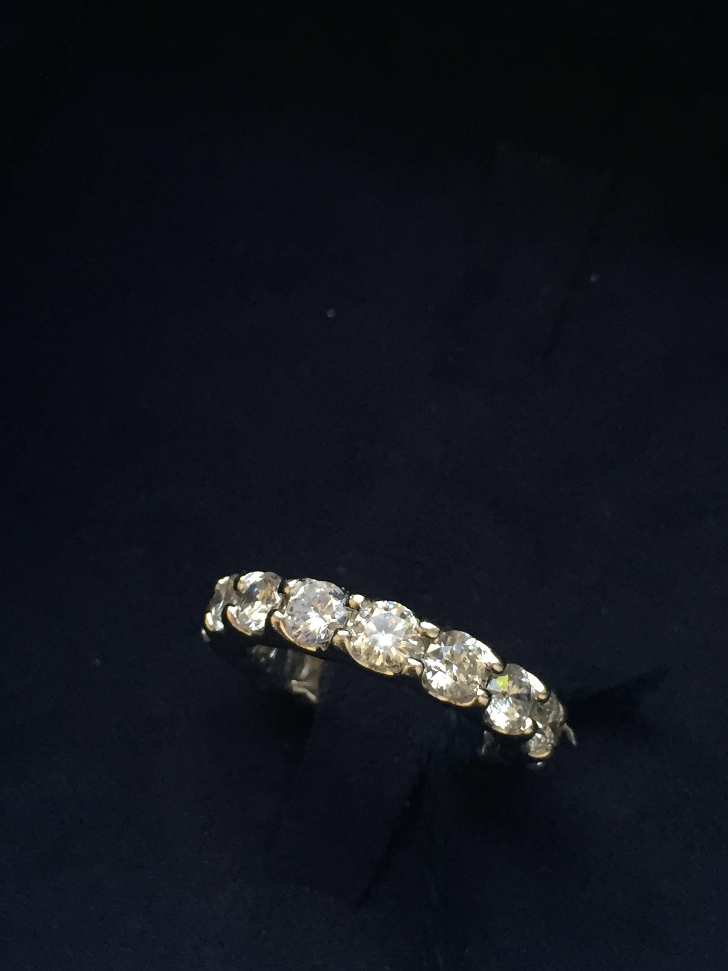 Round Cut 4.00 Carat Diamond Eternity Ring Low Setting For Sale
