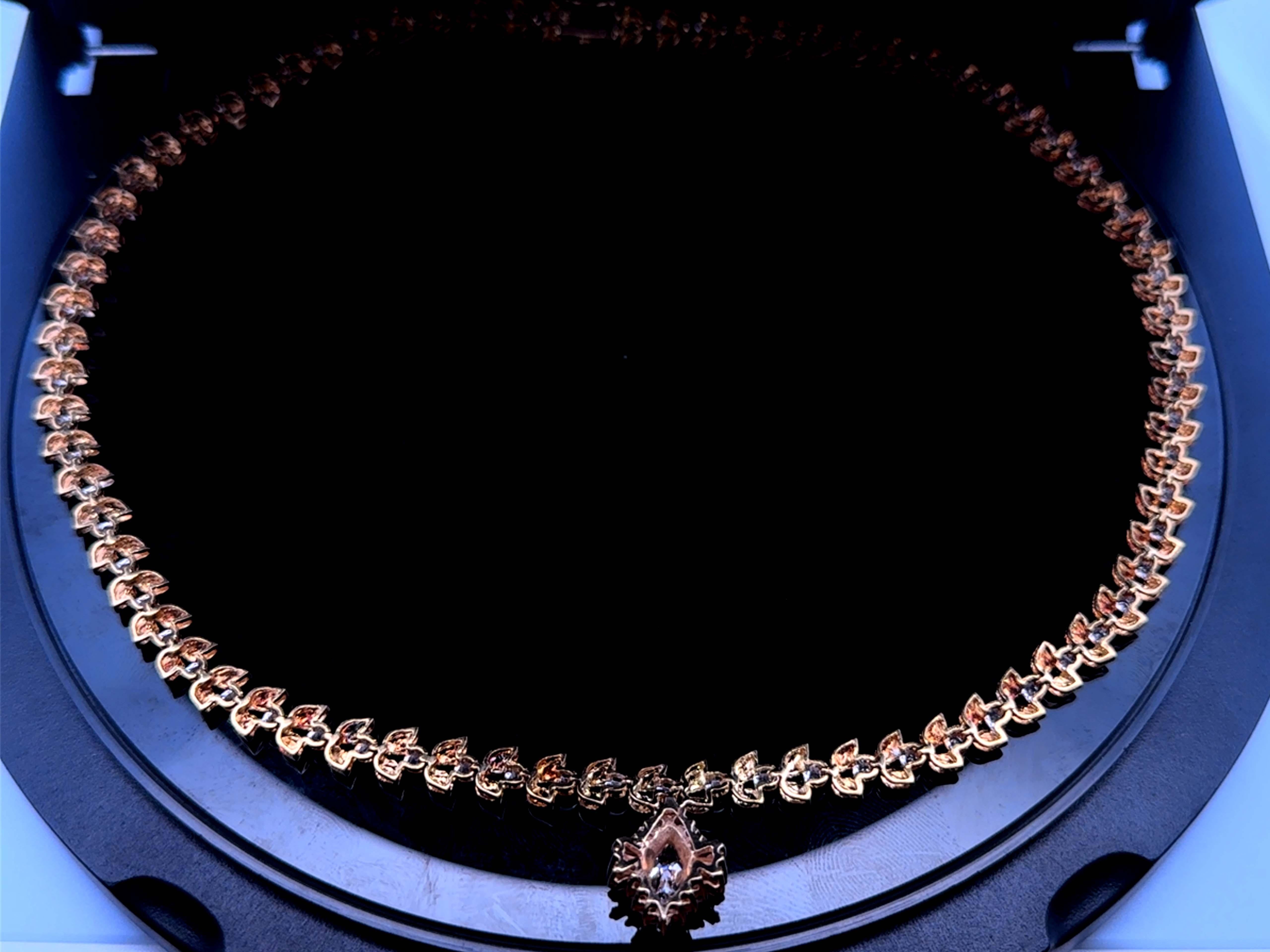 4.00 Carat Diamond Maile Leaf Collar Necklace Marquise Diamond Pendant 18K Gold For Sale 2
