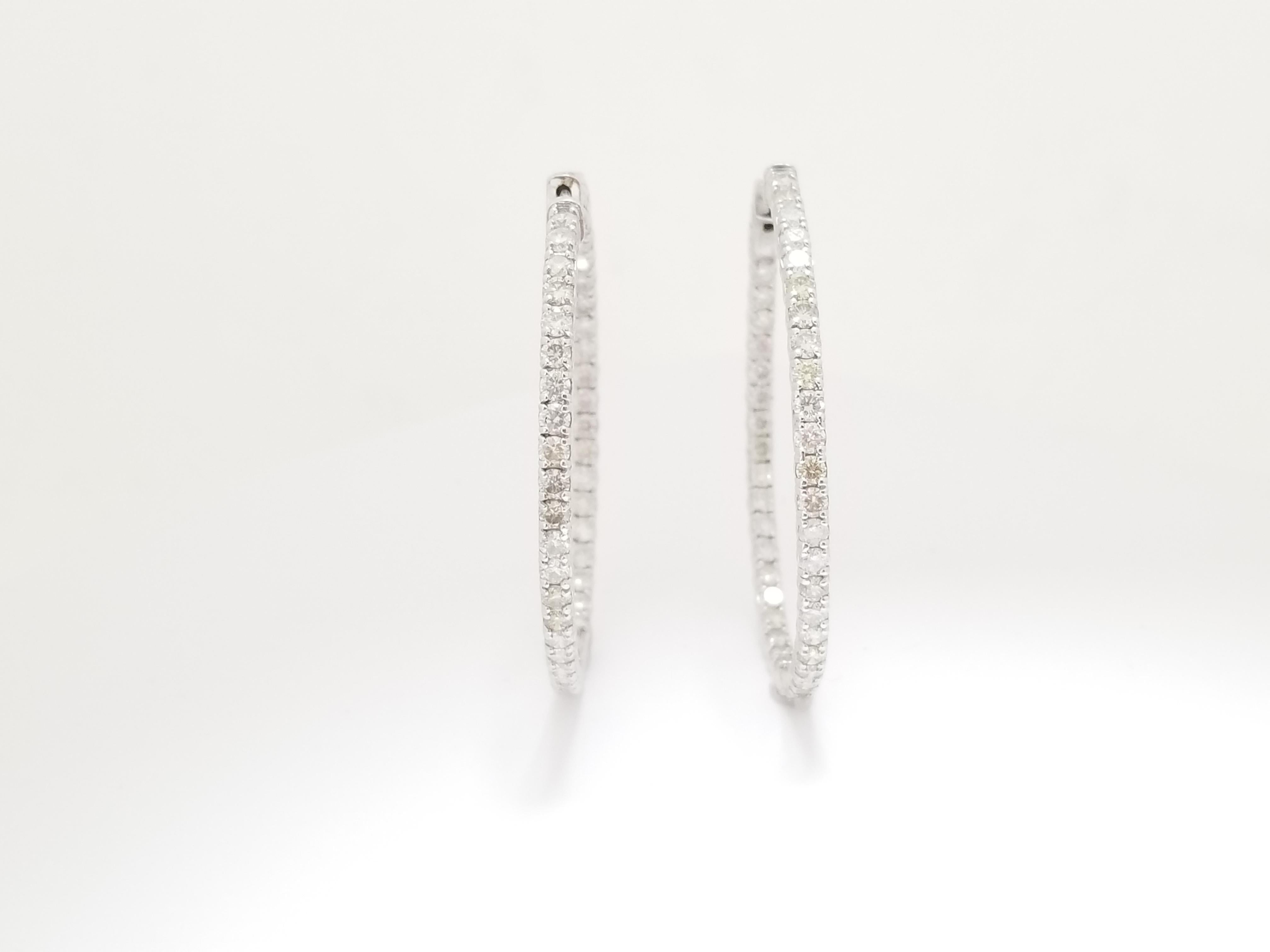 4 Carat Diamond Oval Hoop Earrings 14 Karat White Gold In New Condition In Great Neck Plaza, NY