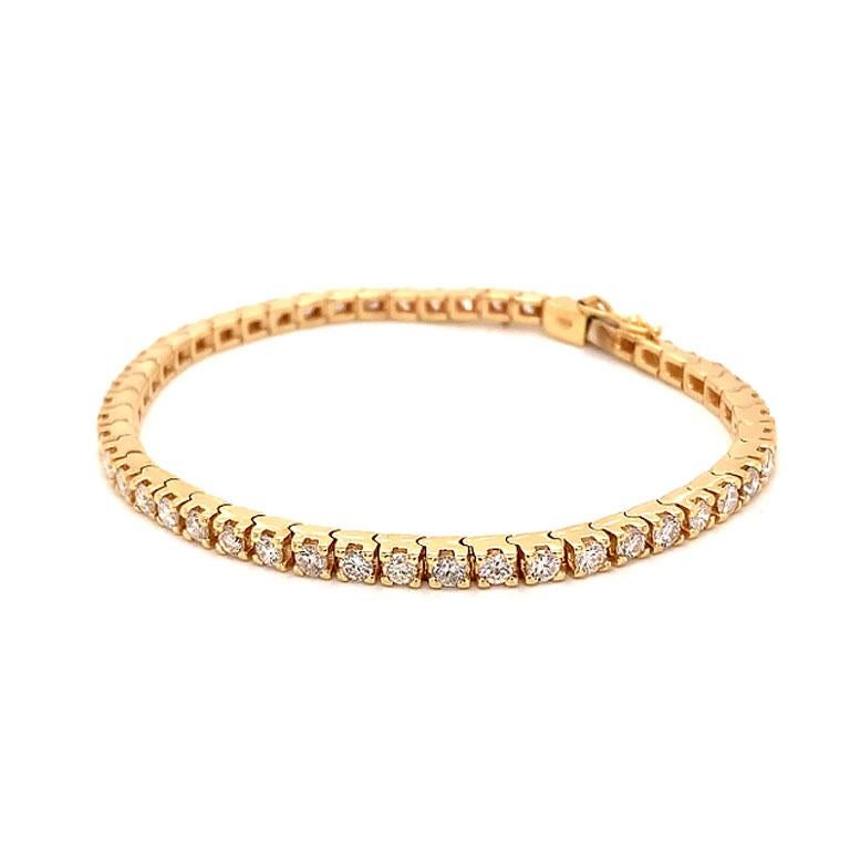 Moderne Bracelet tennis en or jaune 14 carats avec diamants ronds de 4,00 carats F-G, SI1 en vente