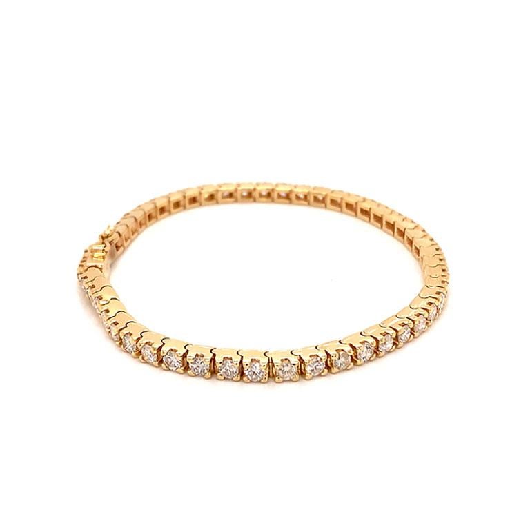 Taille ronde Bracelet tennis en or jaune 14 carats avec diamants ronds de 4,00 carats F-G, SI1 en vente