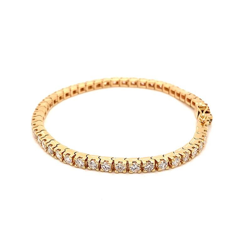 Bracelet tennis en or jaune 14 carats avec diamants ronds de 4,00 carats F-G, SI1 Excellent état - En vente à Honolulu, HI