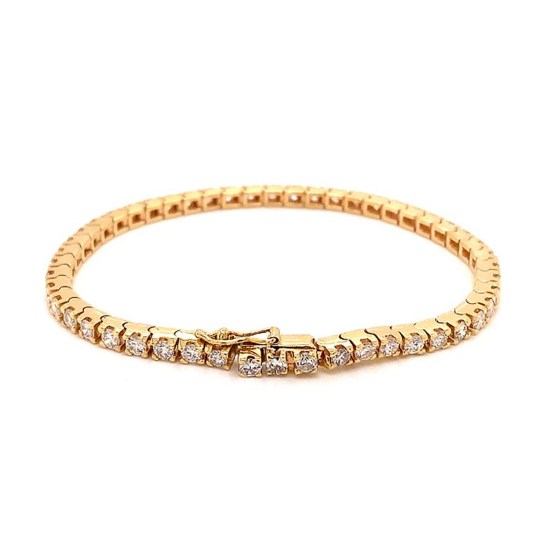 Bracelet tennis en or jaune 14 carats avec diamants ronds de 4,00 carats F-G, SI1 Unisexe en vente