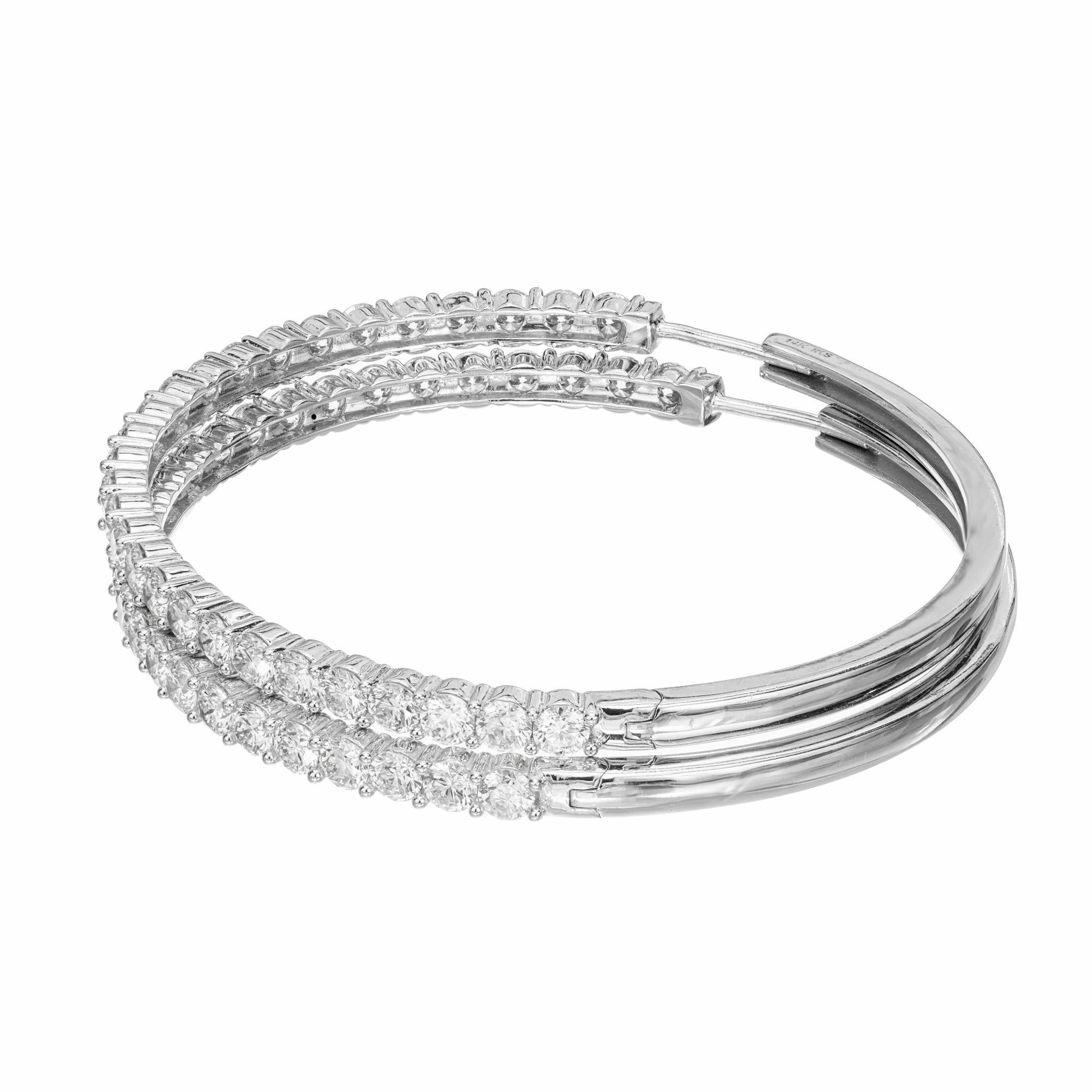 Round Cut 4.00 Carat Diamond White Gold Large Hoop Earrings  For Sale