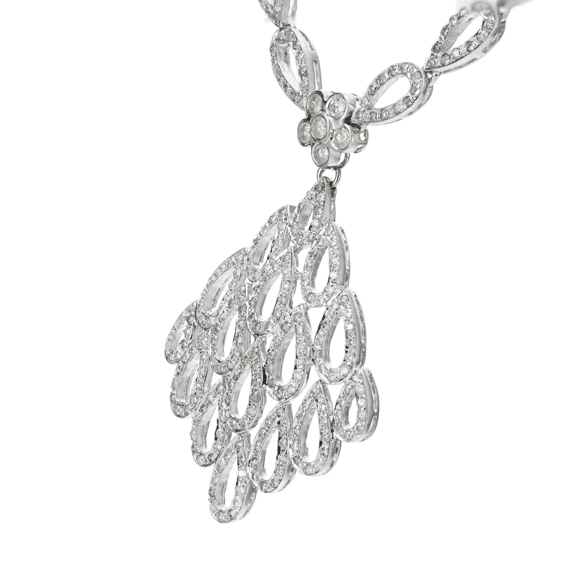 Women's 4.00 Carat Diamond White Gold Tear Drop Link Pendant Necklace For Sale