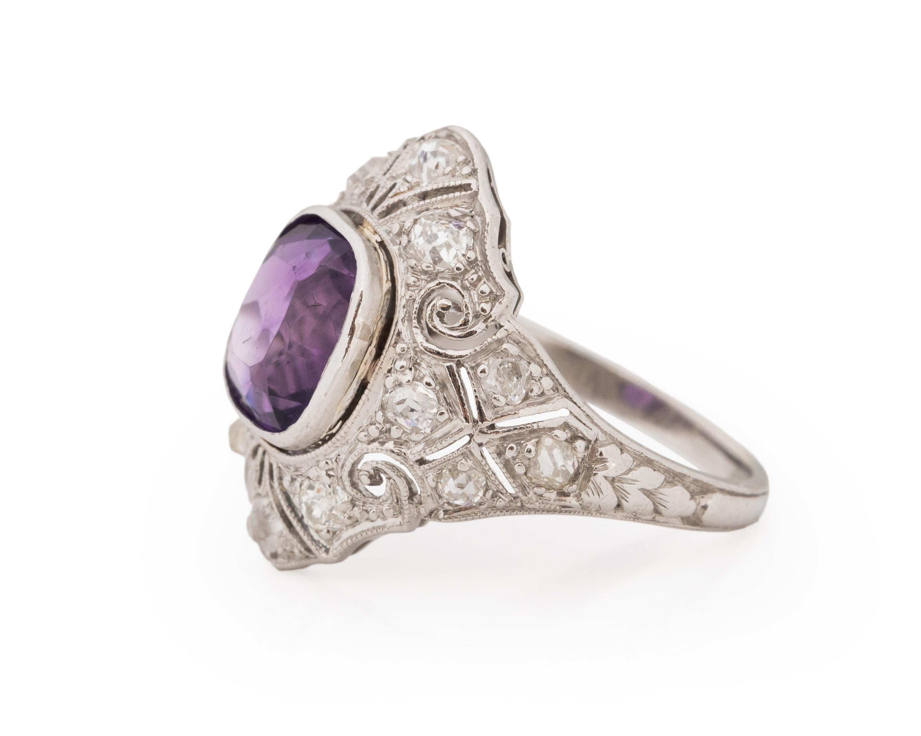 Antique Cushion Cut 4.00 Carat Edwardian Amethyst Platinum Engagement Ring For Sale