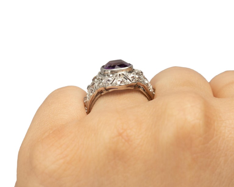 4.00 Carat Edwardian Amethyst Platinum Engagement Ring For Sale 2
