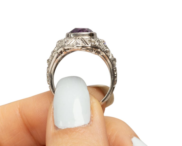 4.00 Carat Edwardian Amethyst Platinum Engagement Ring For Sale 3