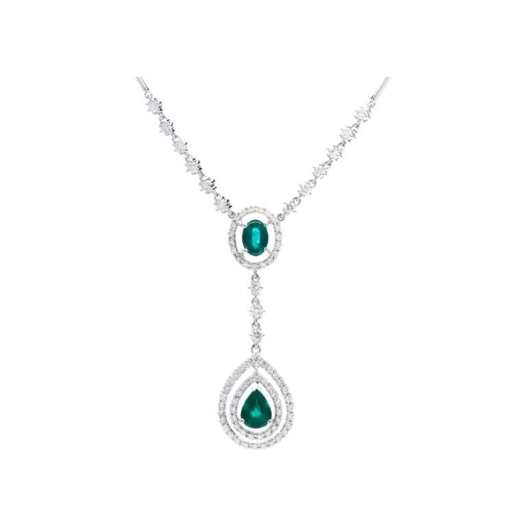 4.00 Carat Emerald and Diamond Necklace in 18 Karat White Gold