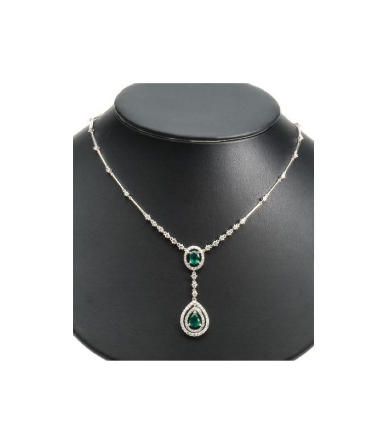 Oval Cut 4.00 Carat Emerald and Diamond Necklace in 18 Karat White Gold