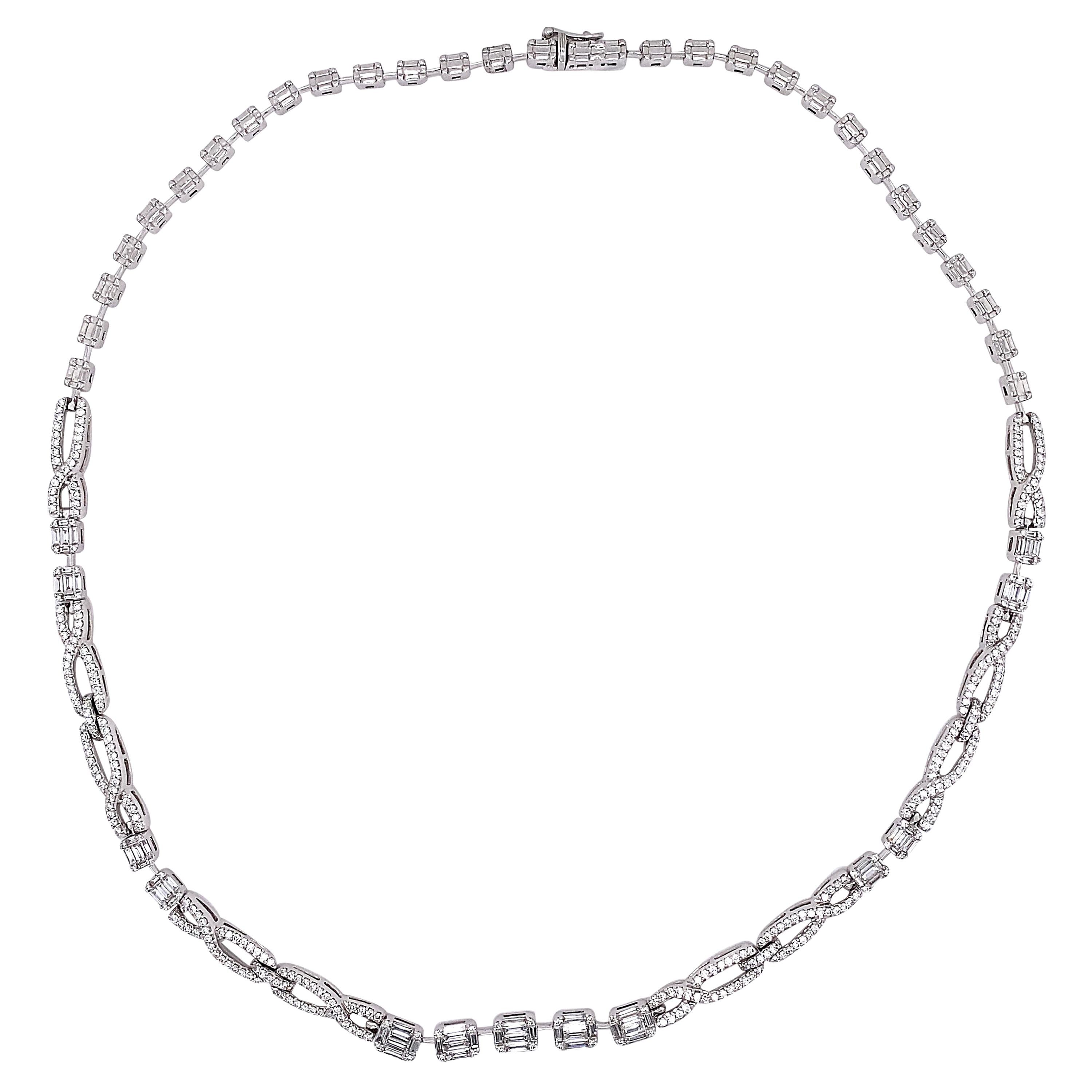 4.00 Carat Emerald Cut Cluster Diamond Illusion Necklace