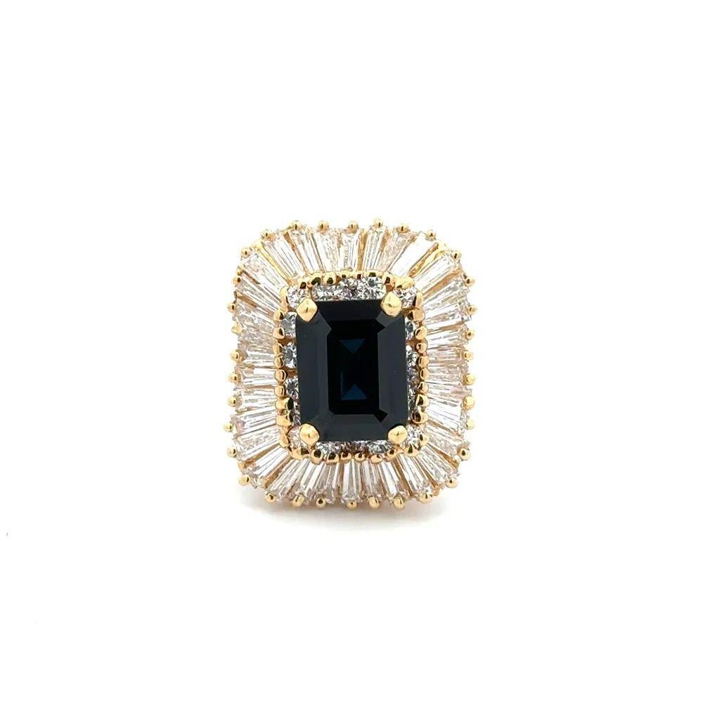 Mixed Cut 4.00 Carat Emerald-Cut Sapphire and Diamond Gold Statement Cocktail Ring For Sale
