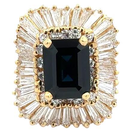 4.00 Carat Emerald-Cut Sapphire and Diamond Gold Statement Cocktail Ring