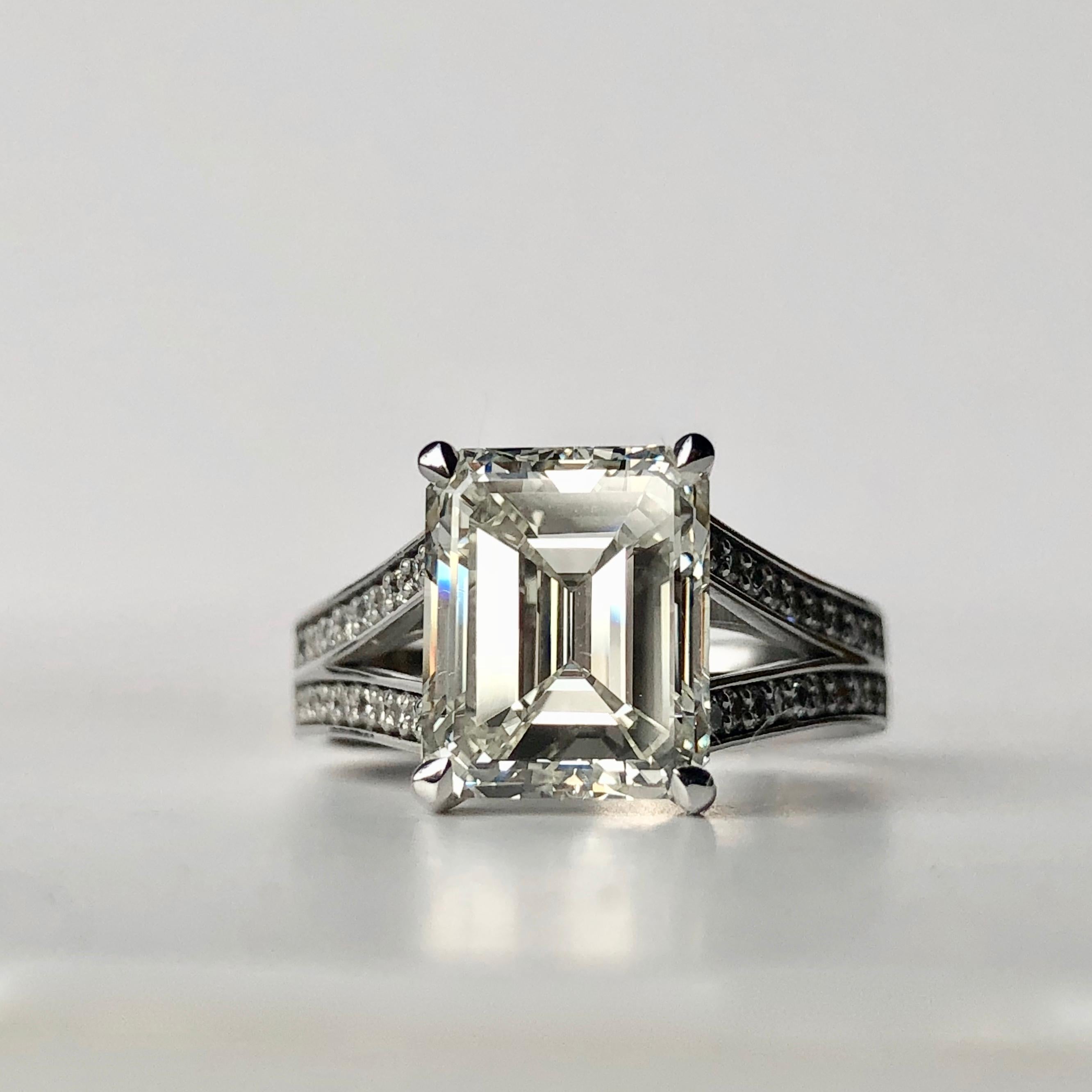 4.00 Carat Emerald Cut White Diamond Engagement Ring J VS Certificated 18 Karat 5
