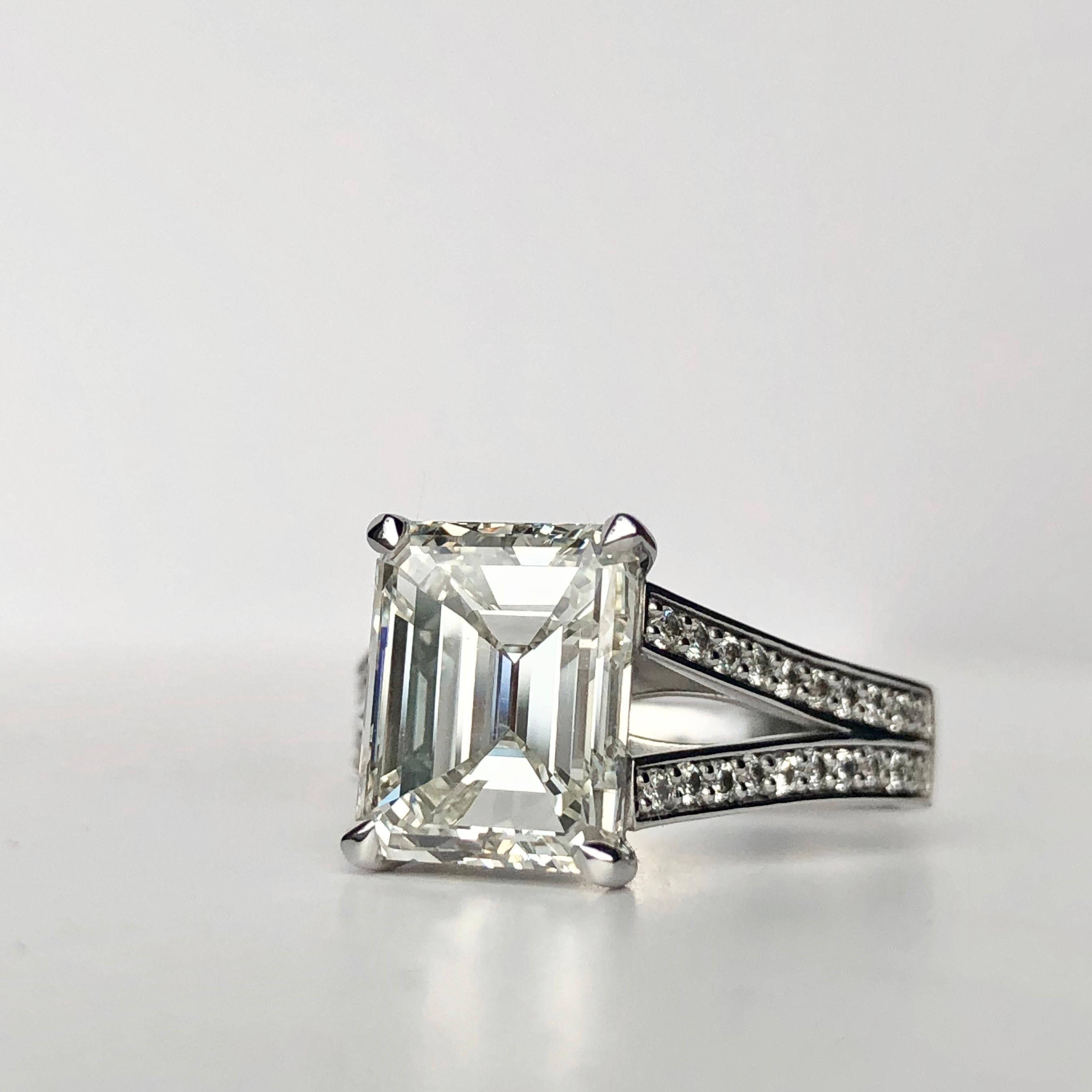 4.00 Carat Emerald Cut White Diamond Engagement Ring J VS Certificated 18 Karat 6