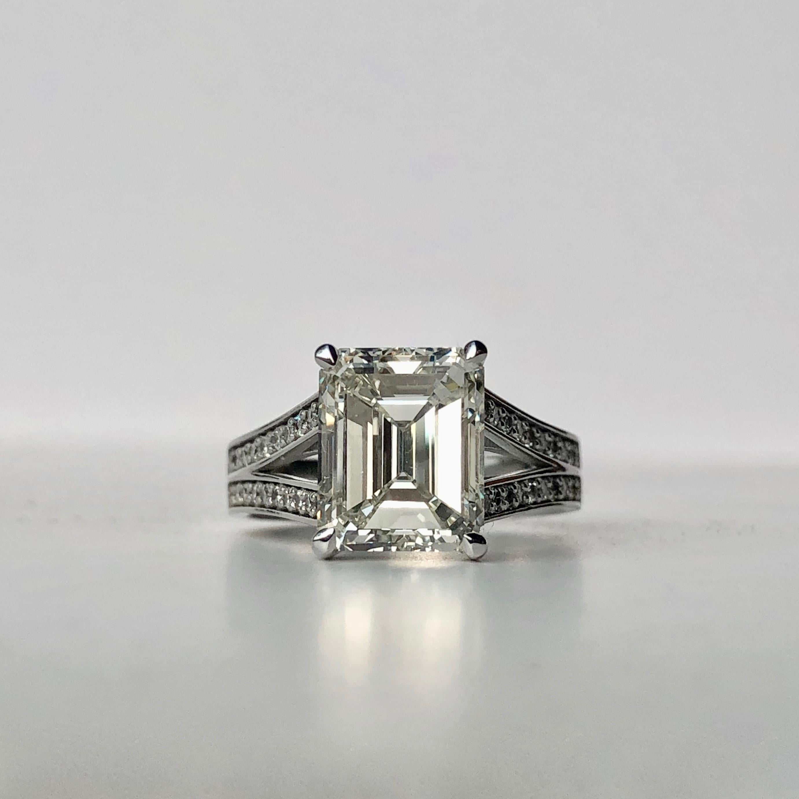 4.00 Carat Emerald Cut White Diamond Engagement Ring J VS Certificated 18 Karat 7