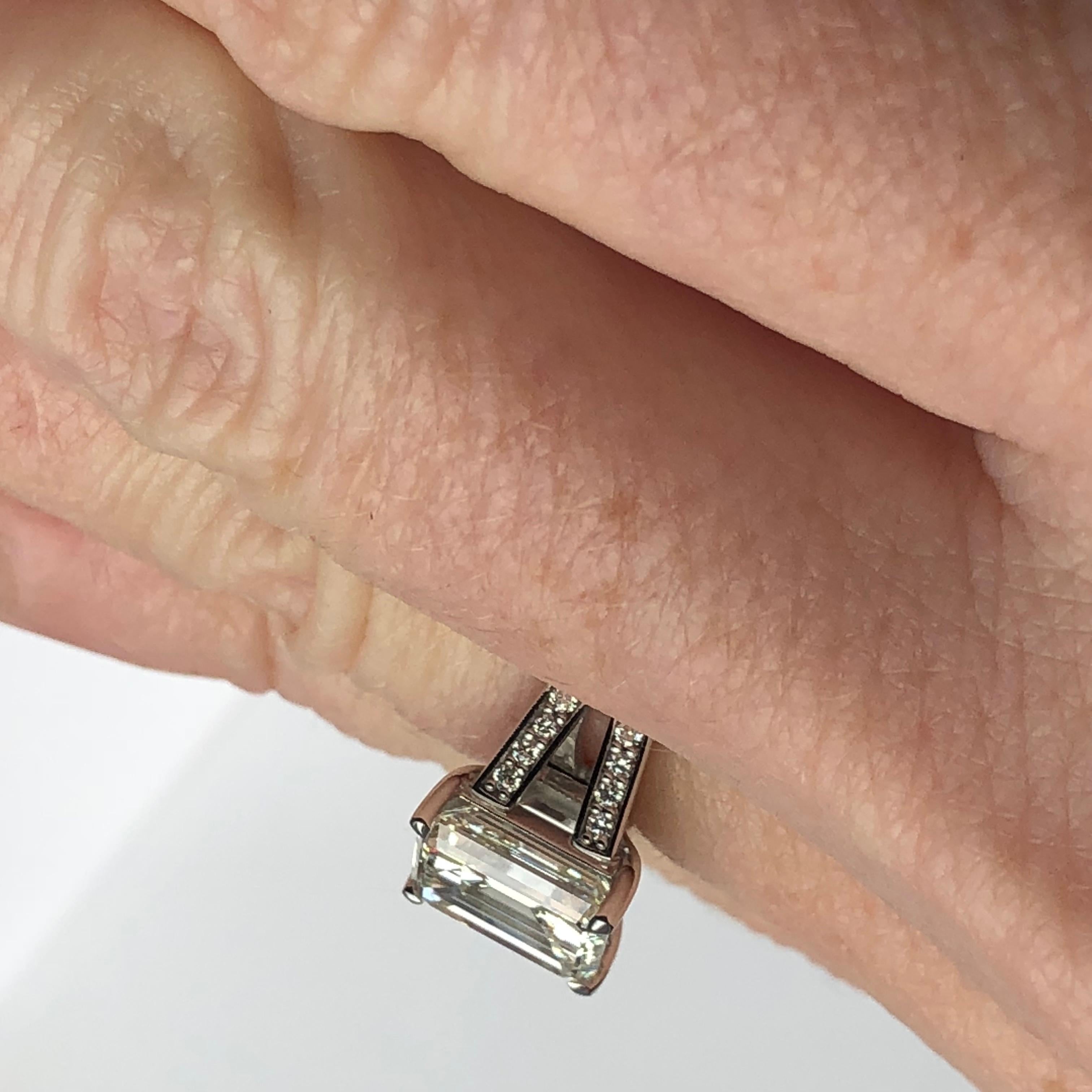 4.00 Carat Emerald Cut White Diamond Engagement Ring J VS Certificated 18 Karat 9
