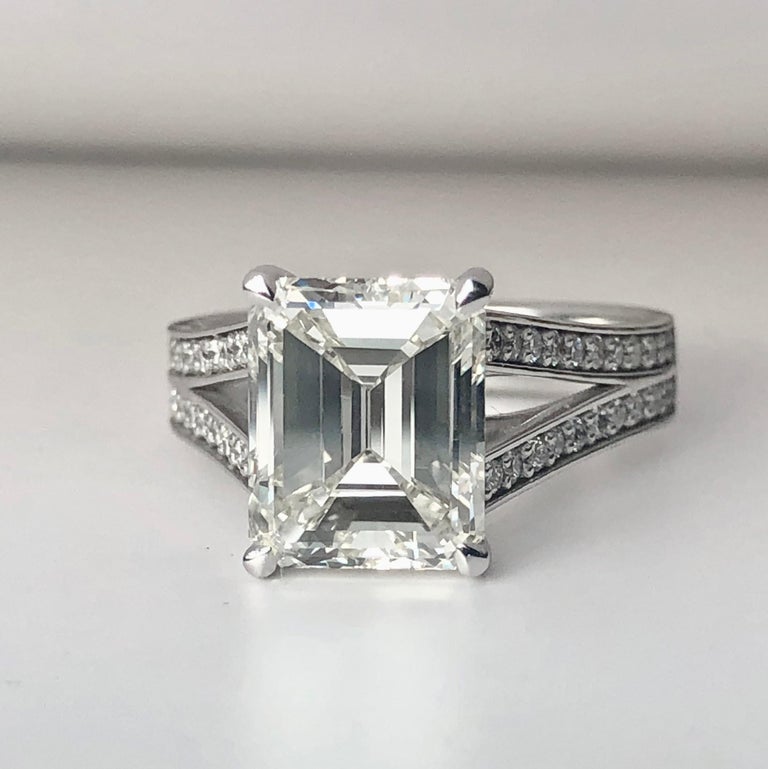 4.00 Carat Emerald Cut White Diamond Engagement Ring J VS Certificated ...