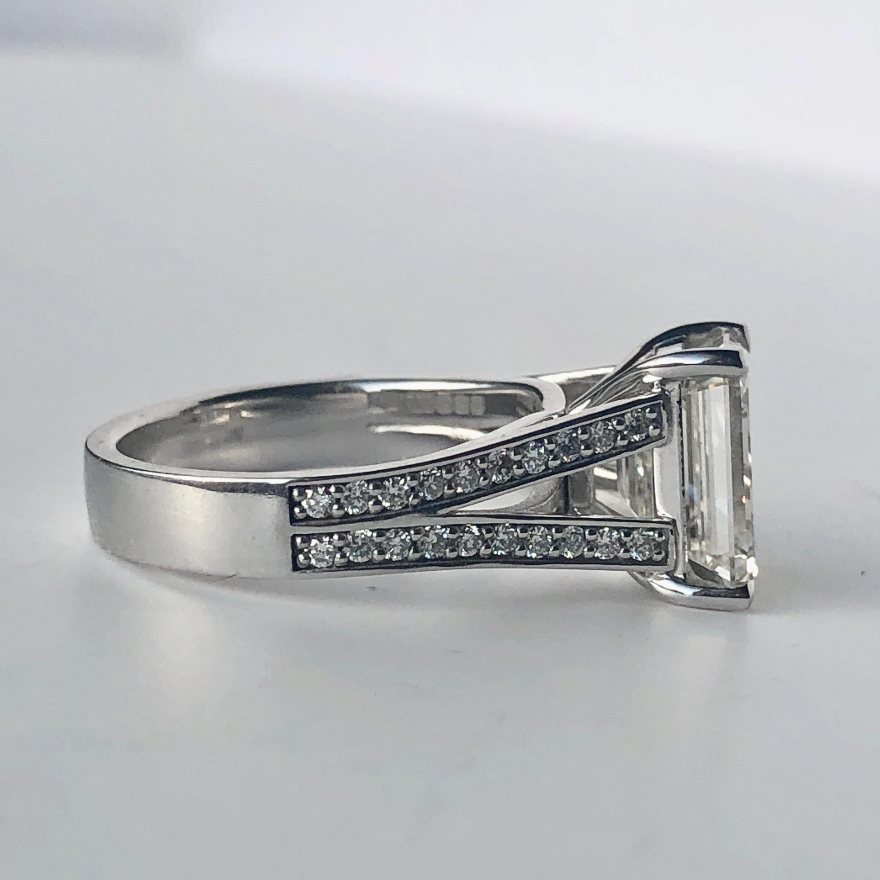 4.00 Carat Emerald Cut White Diamond Engagement Ring J VS Certificated 18 Karat 3