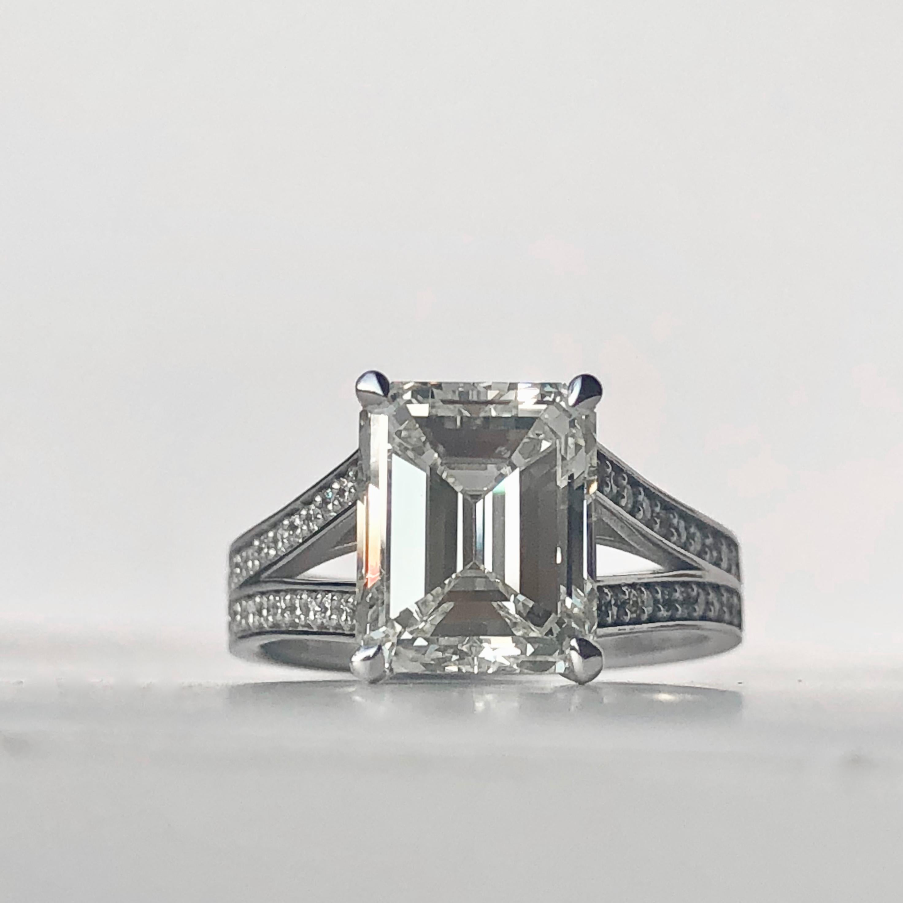 4.00 Carat Emerald Cut White Diamond Engagement Ring J VS Certificated 18 Karat 4