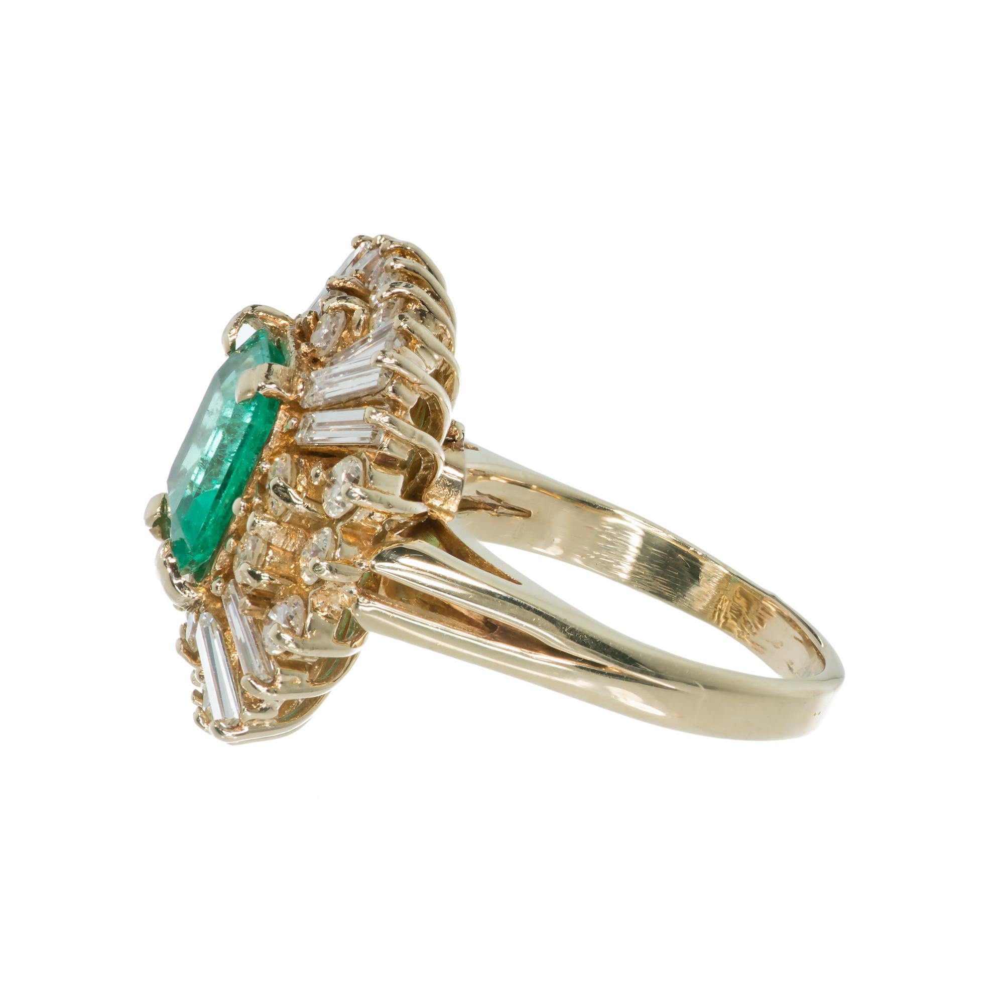Square Cut 4.00 Carat Emerald Diamond Princess Gold Cocktail Ring For Sale