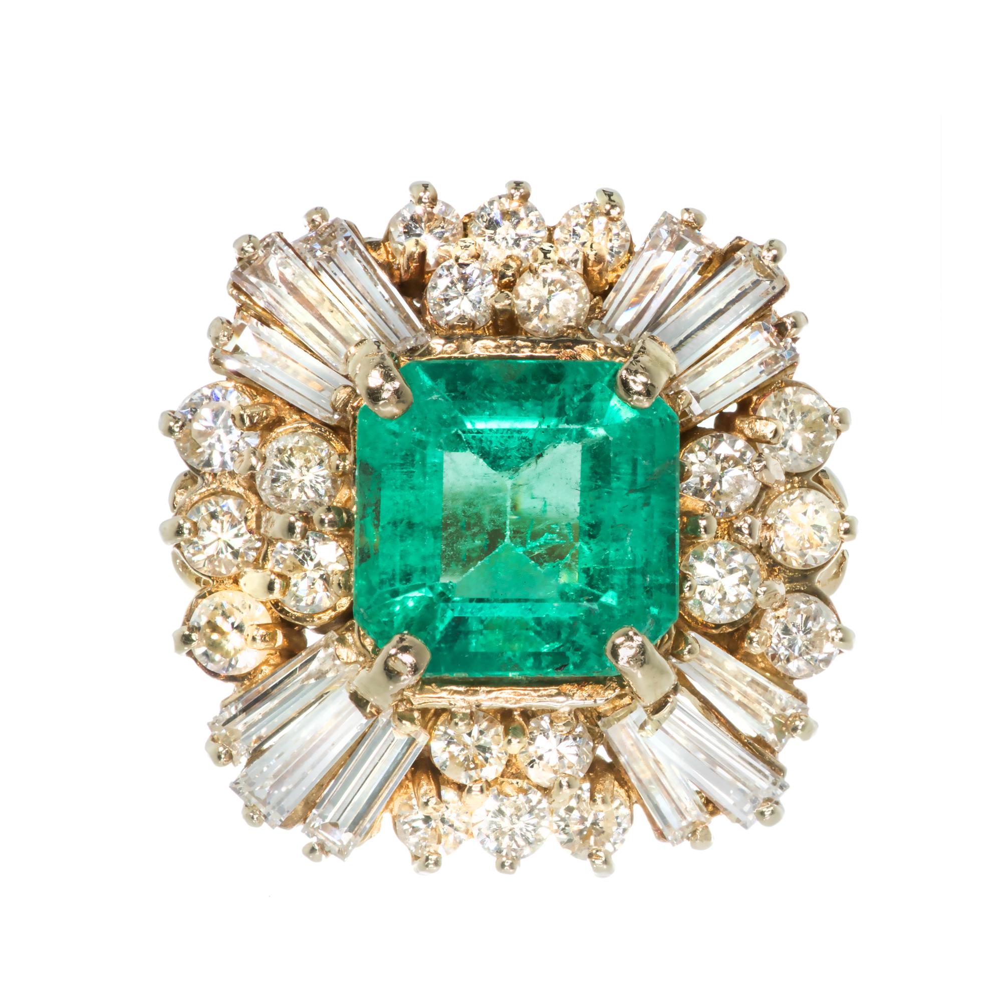 4.00 Carat Emerald Diamond Princess Gold Cocktail Ring