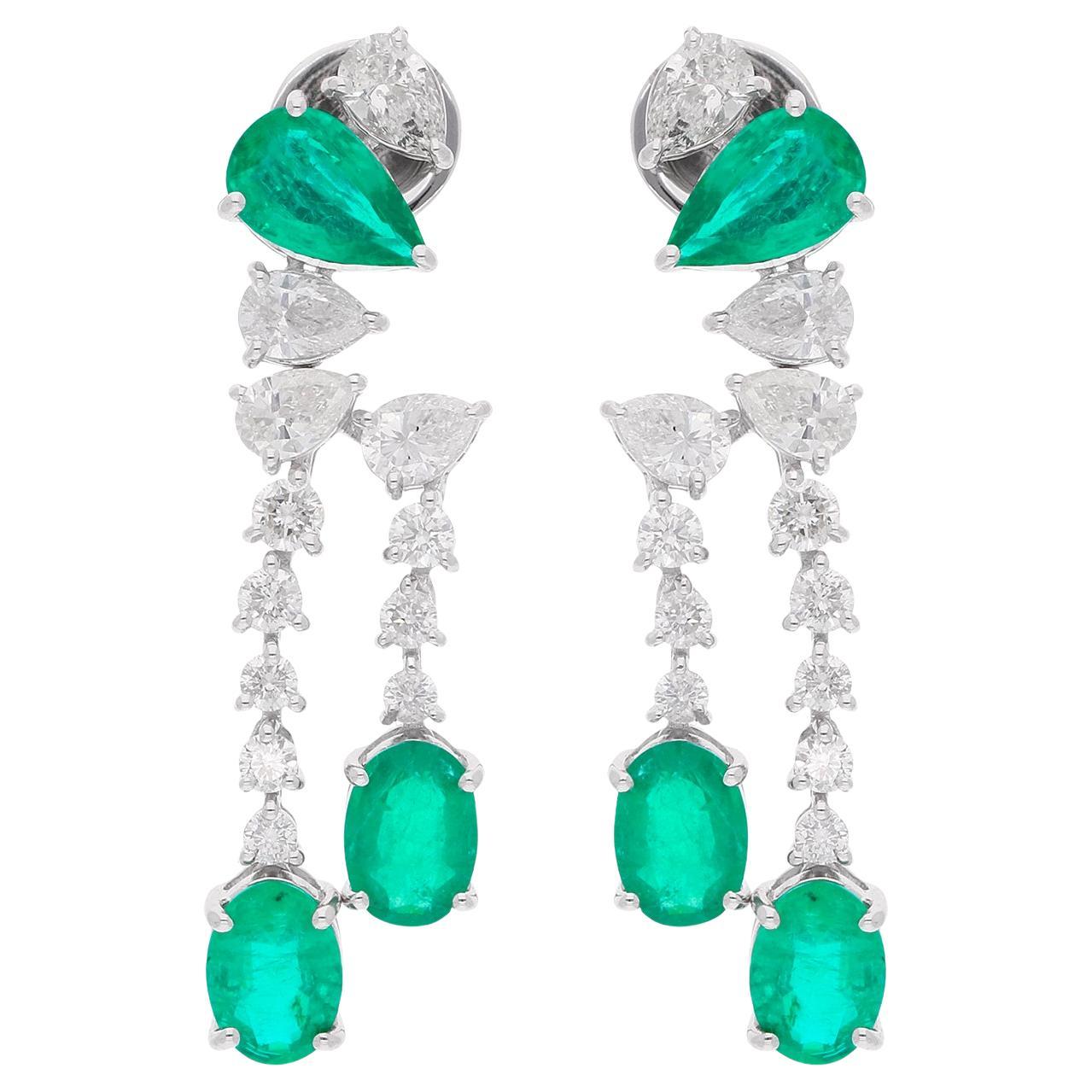 4.00 Karat Smaragd Edelstein Ohrringe 2.14 Karat Diamant 18k Weißgold