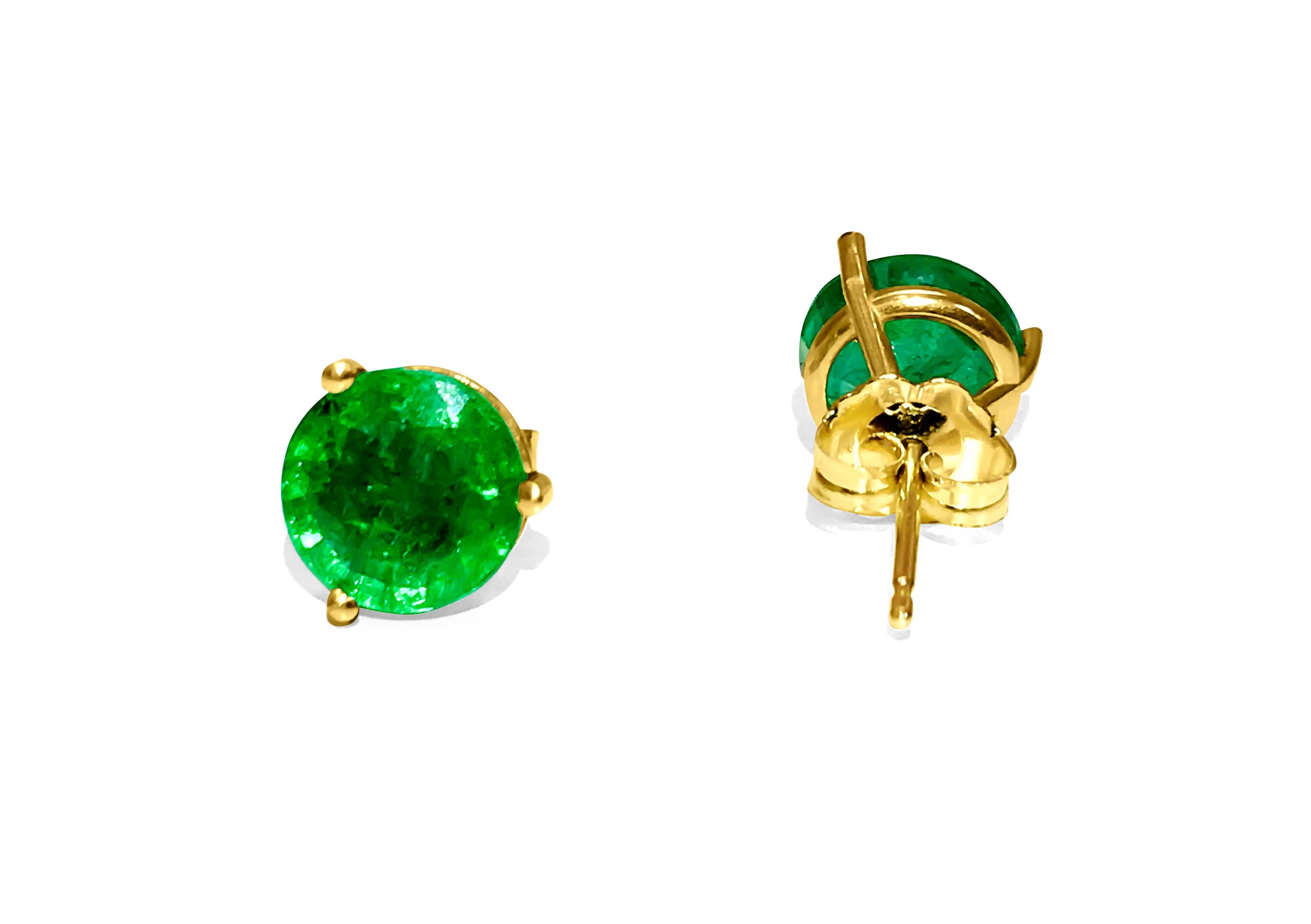 Metal: 14K yellow gold. 

Total Carat Weight of emeralds: 4.00 carats. 100% natural earth mined emeralds. 
Martini emerald stud earrings. 
Butterfly push back studs.

Solitaire emerald studs.  
