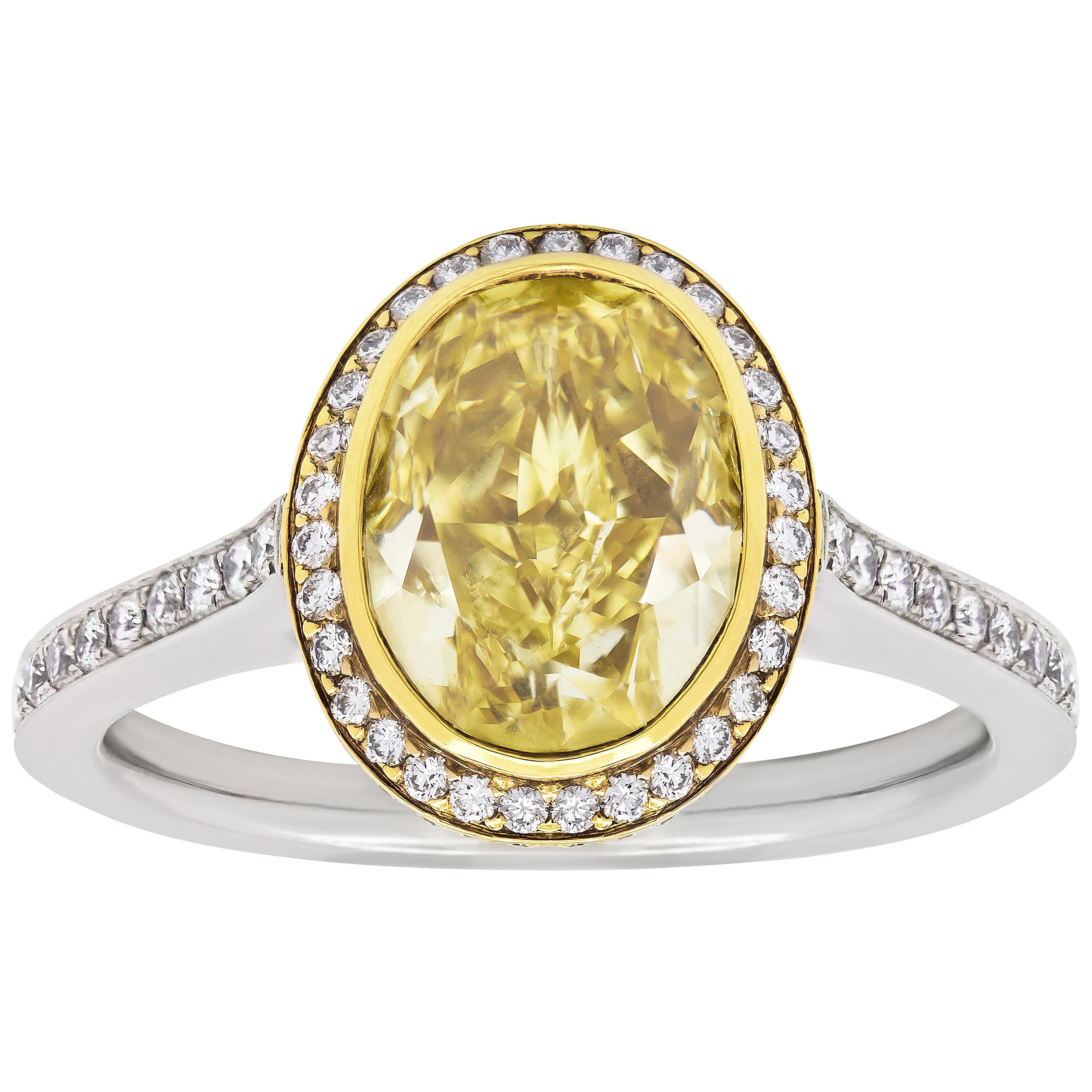 Roman Malakov, 4.00 Carat Fancy Intense Yellow Diamond Halo Engagement Ring