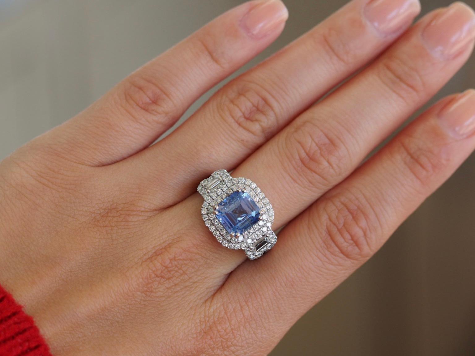 Asscher Cut 4.00 Carat GIA Sapphire Platinum Diamond Ring For Sale