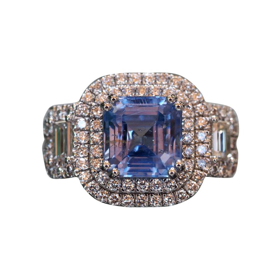 4.00 Carat GIA Sapphire Platinum Diamond Ring For Sale