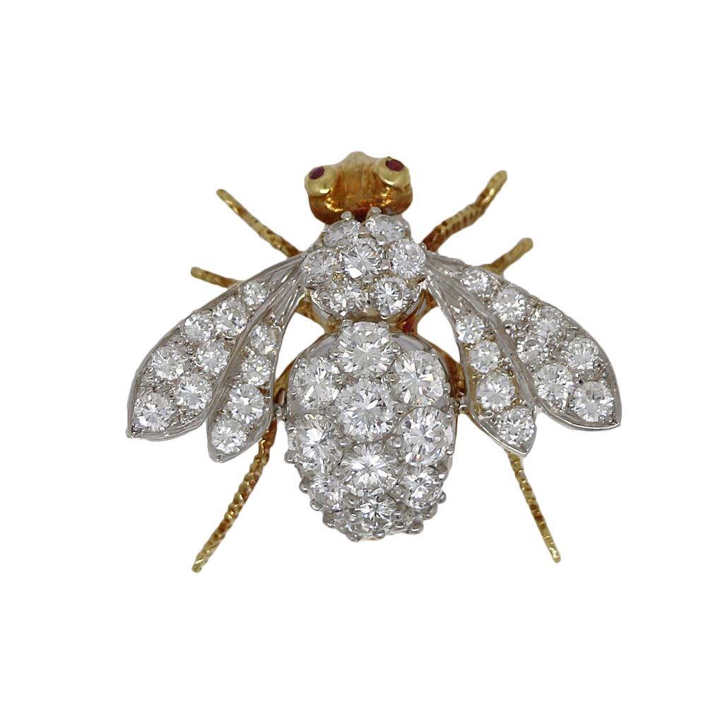 18k White and Yellow Gold Bee Pin. It has 41 Diamonds H, VS In Color and Clarity Weighing Approximately 4.00 Carats Total Weight. It Measures 1.5