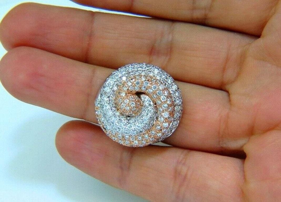 Huge 3D Swirl Dome

Italy 

4.00ct. Natural Diamonds 

Full cuts & Faceted Rounds brilliant

G-color, Vs-2 clarity

18kt. white Gold

20 grams



current ring size: 

7

& 

May resize / please inquire

Ring is very big,

25 X 24 mm on ring