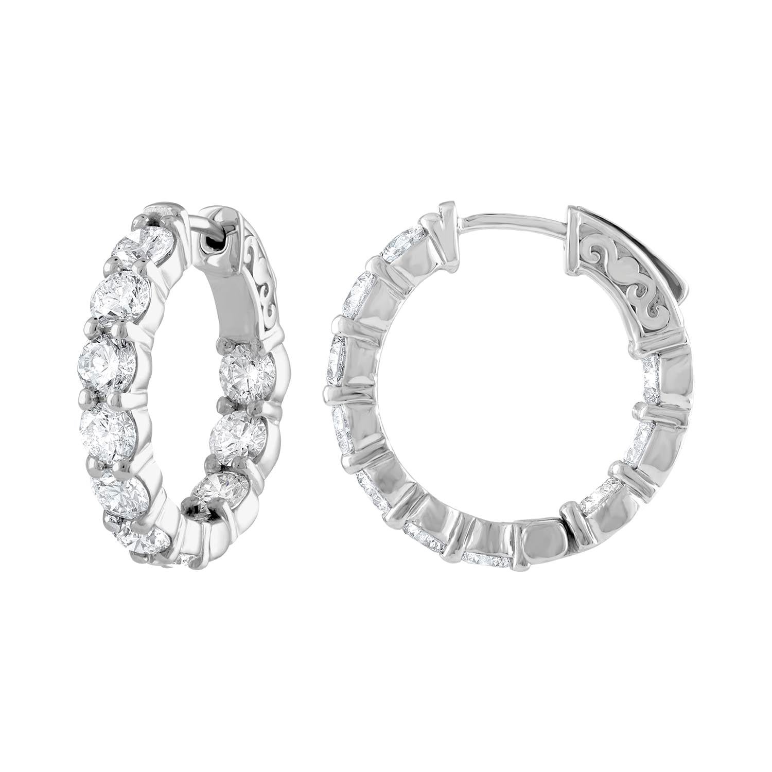 4.00 Carat Inside Out Diamond Hoop Earrings, 0.20 Carat Each