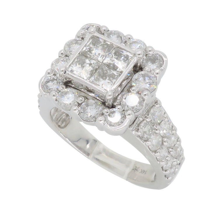 4.00 Carat Invisible Set Quad Style Diamond Engagement Ring at 1stDibs