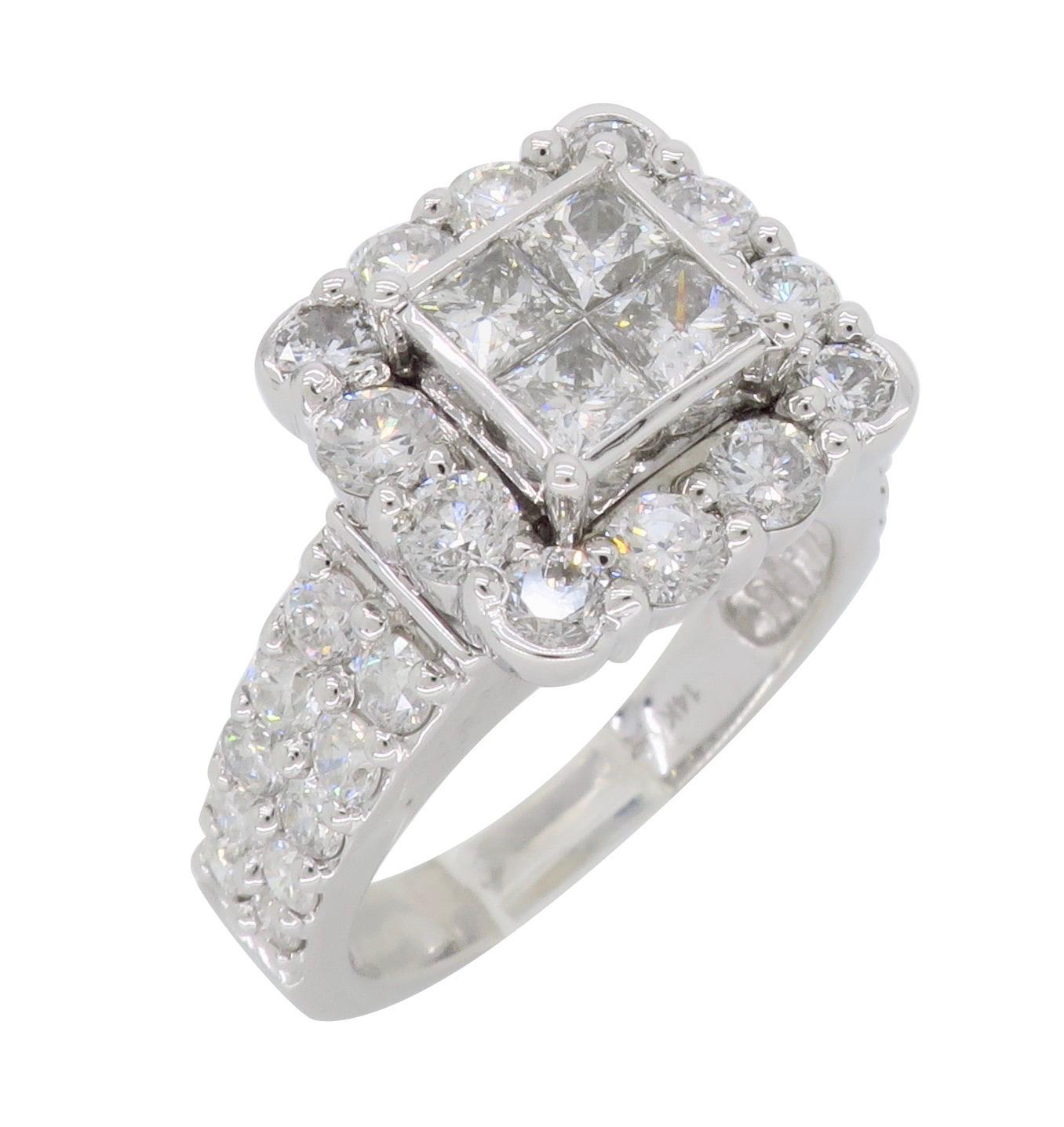 4.00 Carat Invisible Set Quad Style Diamond Engagement Ring In New Condition In Webster, NY