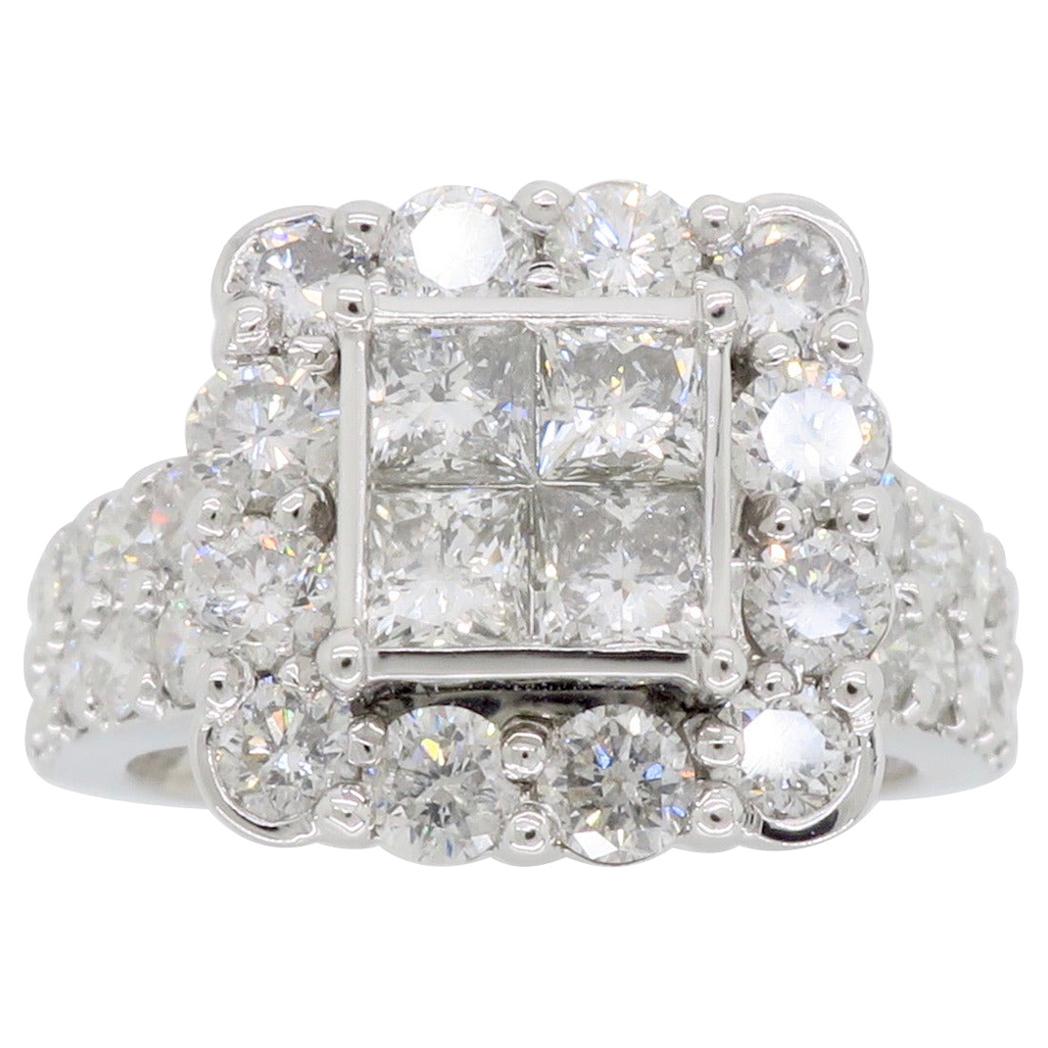 4.00 Carat Invisible Set Quad Style Diamond Engagement Ring