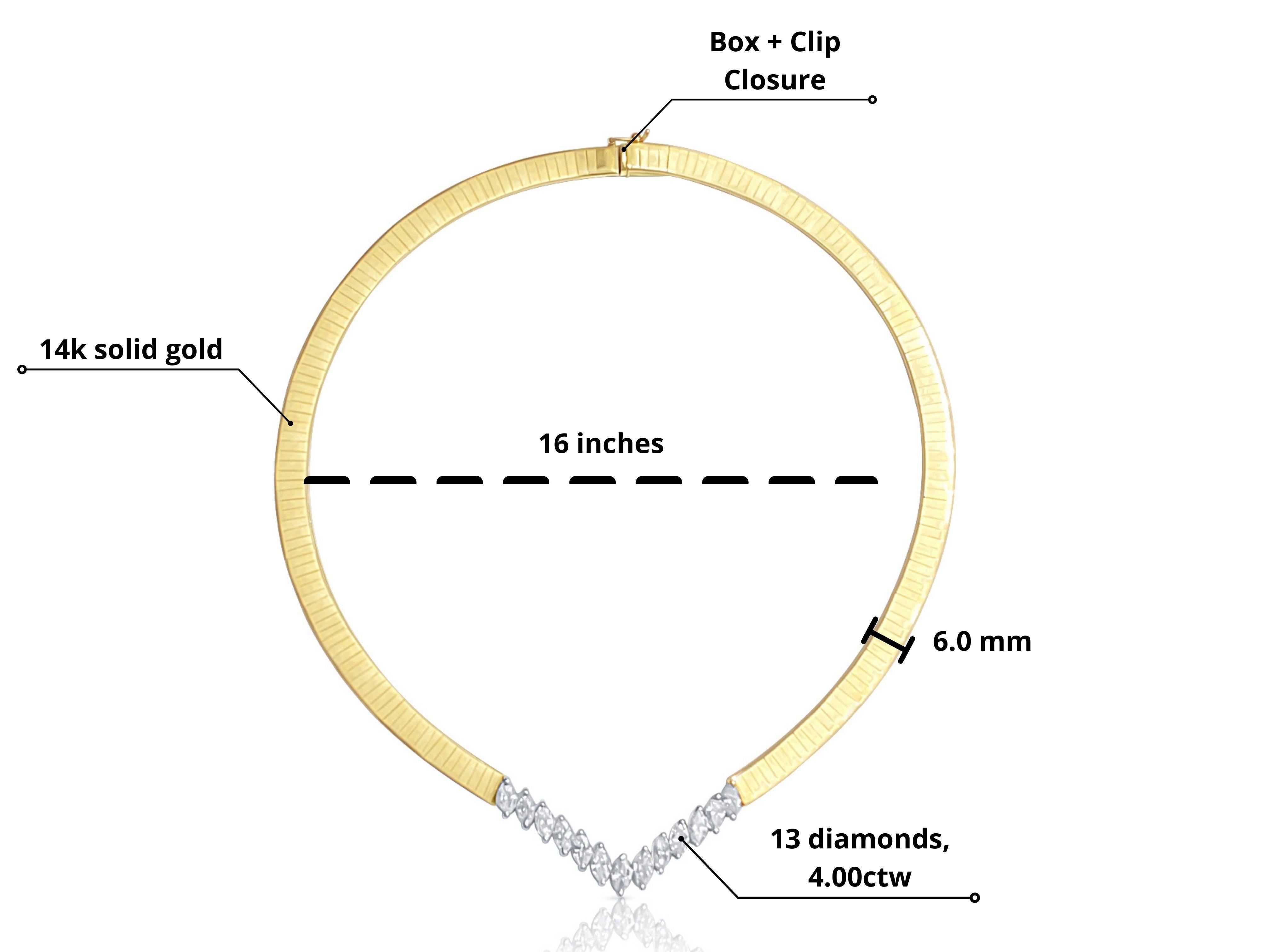 Modern 4.00 Carat Marquise Cut Diamond Herringbone Choker Necklace in 14k Yellow Gold