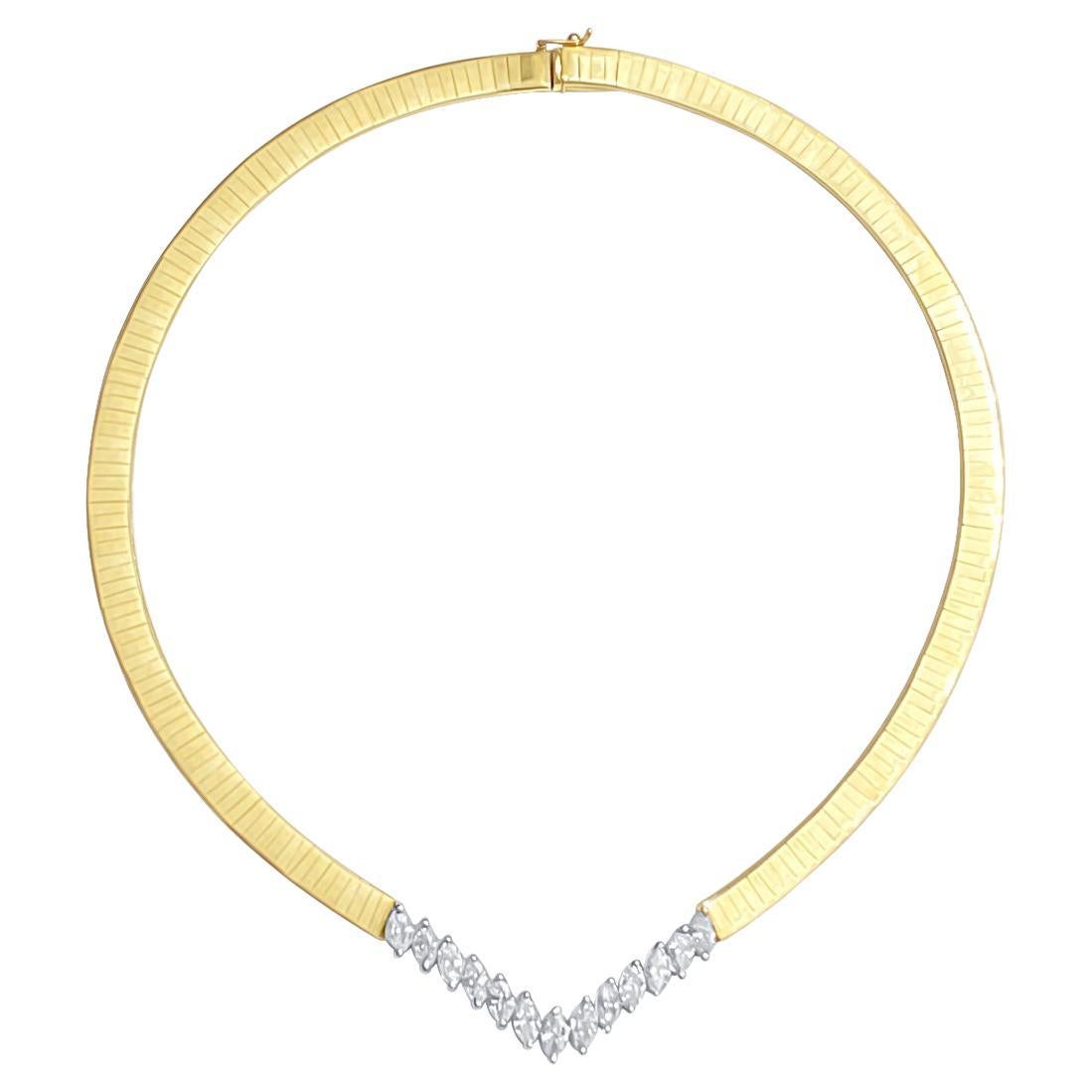 4.00 Carat Marquise Cut Diamond Herringbone Choker Necklace in 14k Yellow Gold
