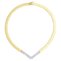 Collana girocollo a spina di pesce con diamanti taglio marquise da 4,00 carati in oro giallo 14k
