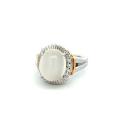 4.00 Carat Moonstone and RBC Diamond Platinum Vintage Cocktail Ring