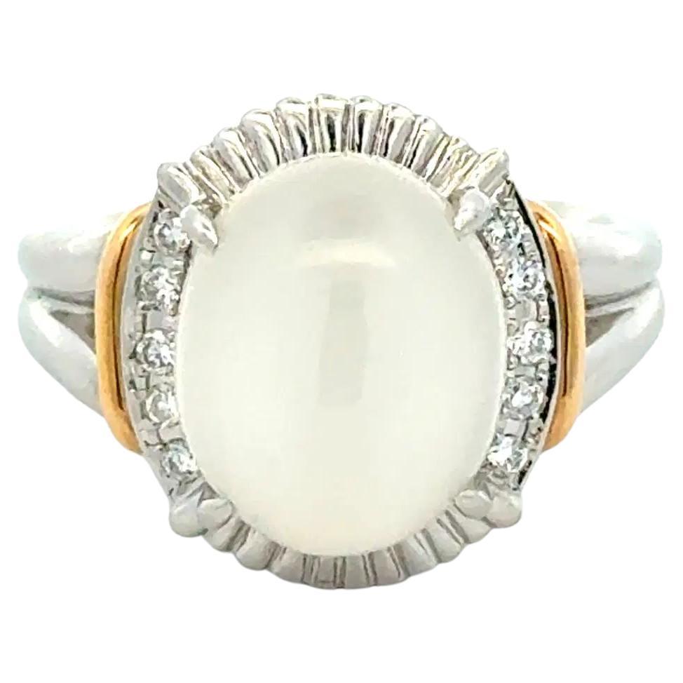 Bague de cocktail vintage en platine avec pierre de lune de 4,00 carats et diamant RBC