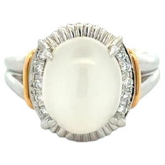 Bague de cocktail vintage en platine avec pierre de lune de 4,00 carats et diamant RBC