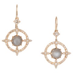 4.00 Carat Moonstone Diamond Rose Gold Dangle Earrings