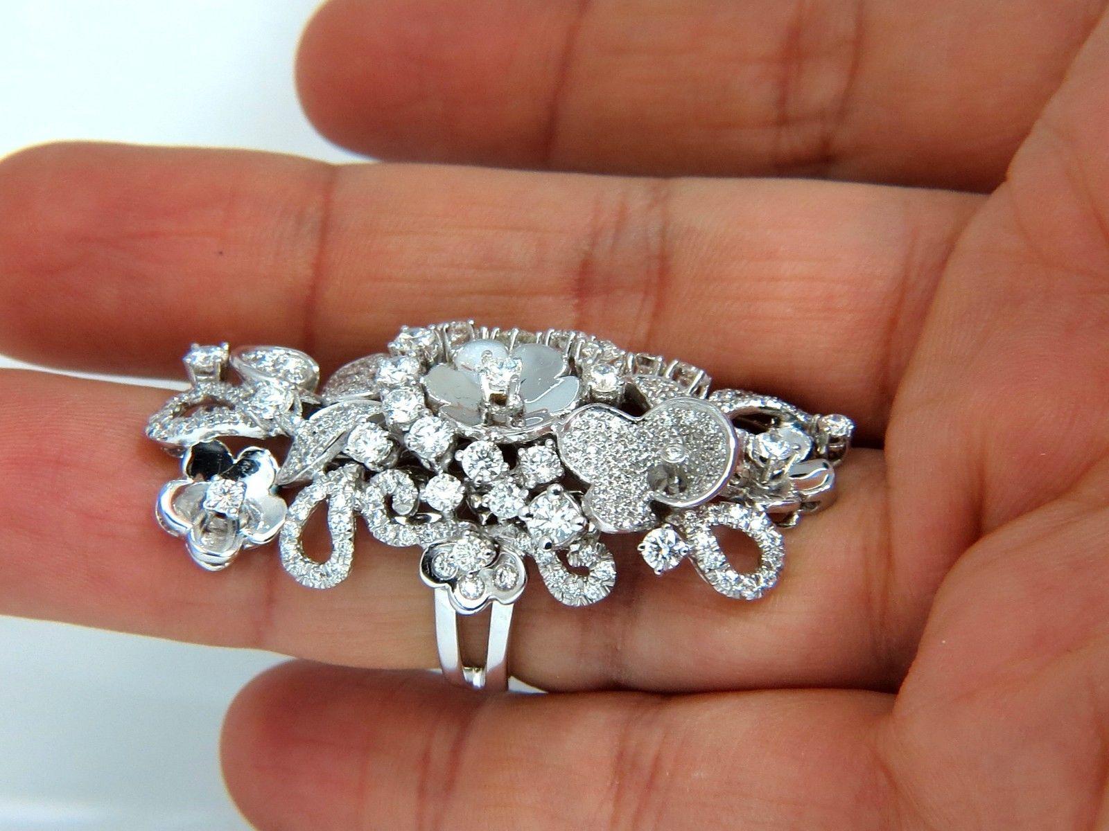 4,00 Carati di diamanti naturali brillanti Cocktail floreale Vine 3D Anello Deco 18 Carati in vendita 5