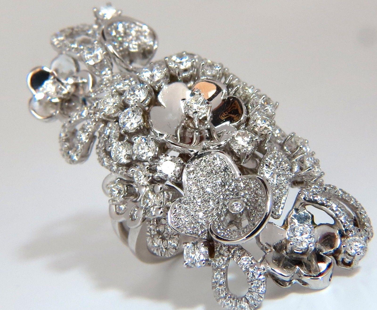 Women's or Men's 4.00 Carat Natural Brilliant Diamonds Floral Cocktail Vine 3D Deco Ring 18 Karat For Sale