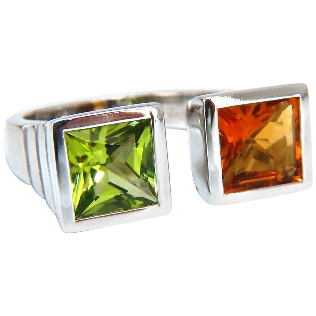 4.00 Carat Natural Citrine and Peridot Ring 18 Karat Mod Goth