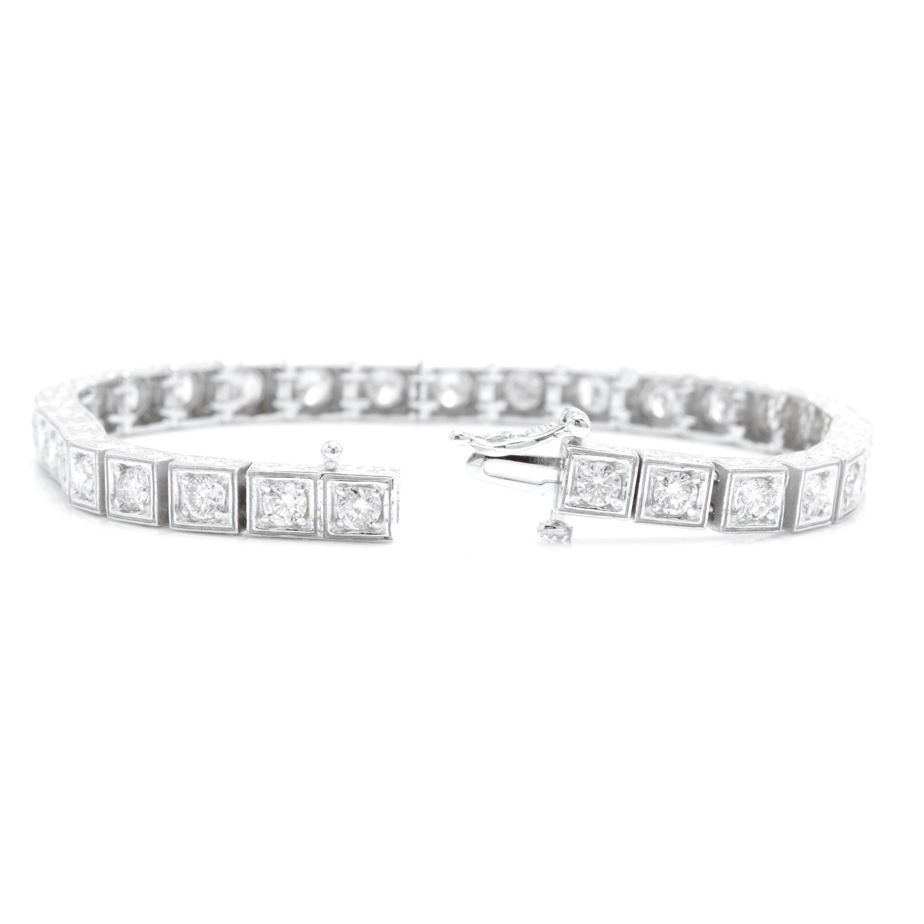 4.00 Carats Natural Diamond 14K Solid White Gold Bracelet

STAMPED: 14K

Total Natural Round Diamonds Weight: Approx. 4.00 Carats (color G-H / Clarity SI1-SI2)

Bracelet Length is:  7 inches

Width: 5mm

Thickness: 3.45mm

Bracelet total weight: