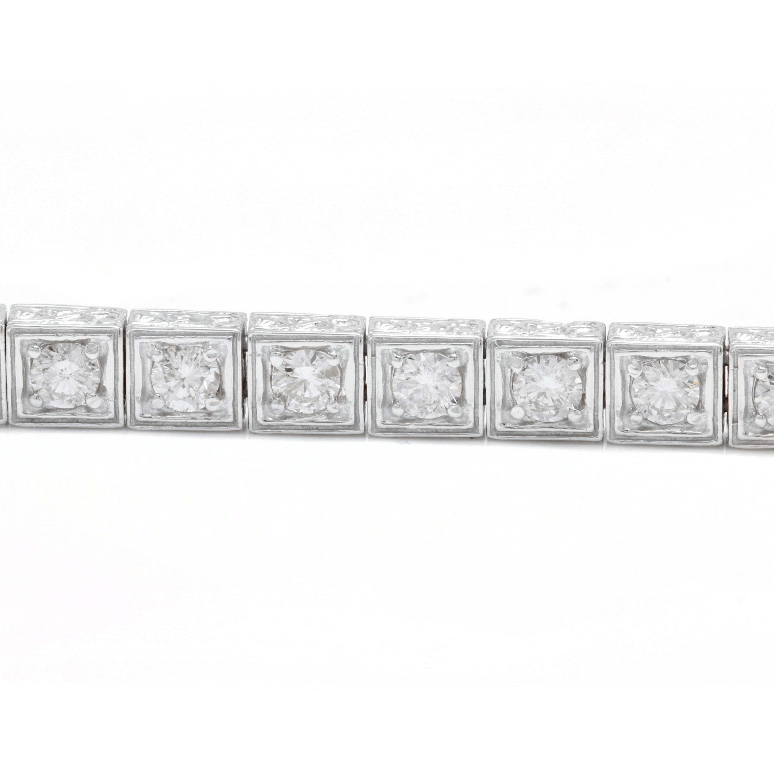 Round Cut 4.00 Carat Natural Diamond 14 Karat Solid White Gold Bracelet For Sale